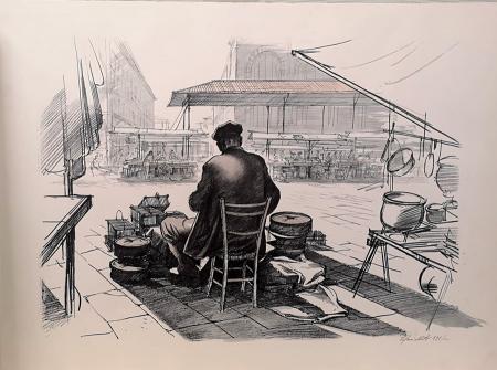 Quadro di Alfredo Cifariello Uomo al mercato  - litografia carta 